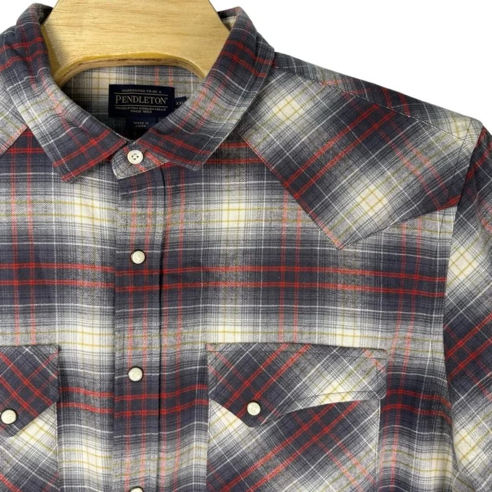 Pendleton‎ Pearl Snap Flannel Shirt Men’s XXL Red Grey Plaid Western Button Up